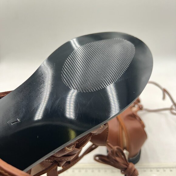 YDN Brown Ankle High Gladiator Sandals for Women Lace up Open toe Flat Zips Shoe - Picture 6 of 8